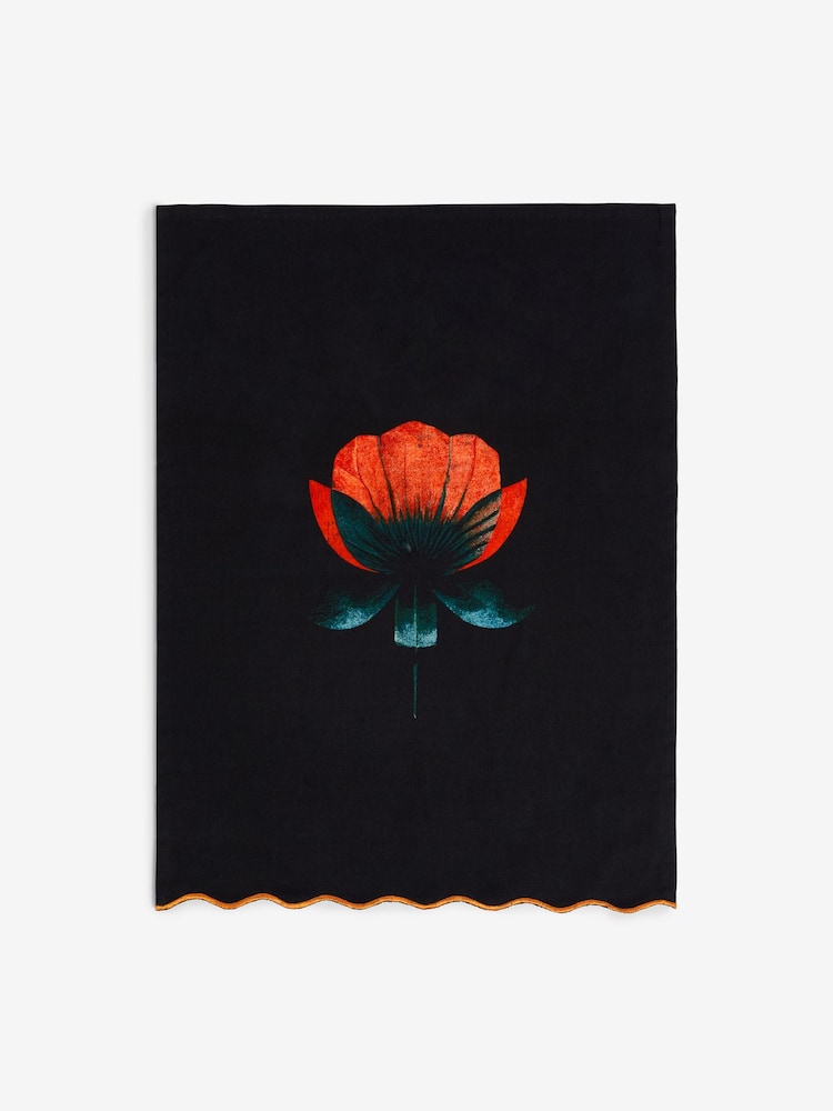Rockett St George Set of 2 Black Floral 100% Cotton Tea Towels - Image 2 of 3