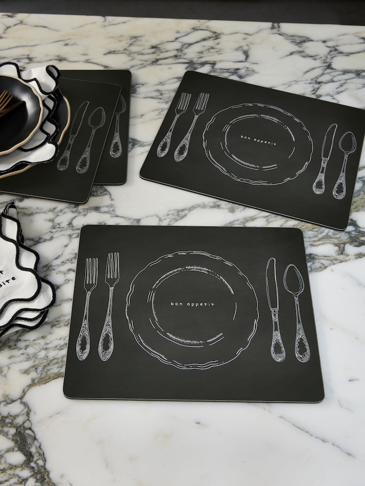 Rockett St George Set of 4 Black Vintage Place Setting Placemats - Image 1 of 2