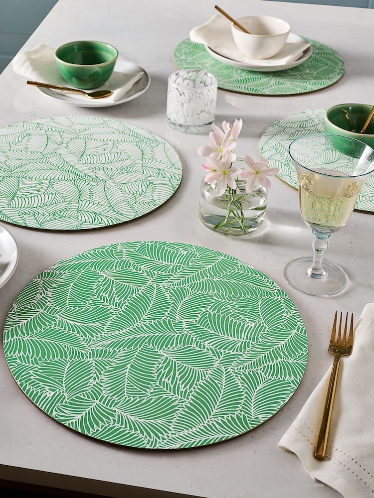Nina Campbell Set of 4 Sage Green Cork backed Placemats - Image 1 of 5 Nina Campbell Set of 4 Sage Green Cork backed Placemats - Image 1 of 5