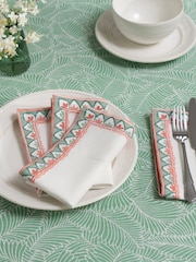 Nina Campbell Set of 4 White/Pink/Green Pattern Trim Napkins - Image 1 of 3
