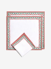 Nina Campbell Set of 4 White/Pink/Green Pattern Trim Napkins - Image 2 of 3