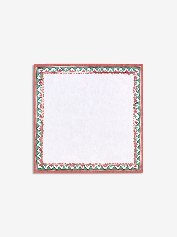Nina Campbell Set of 4 White/Pink/Green Pattern Trim Napkins - Image 3 of 3