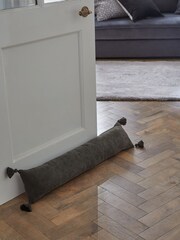 Charcoal Grey Soft Velour Tassel Draught Excluder - Image 1 of 4