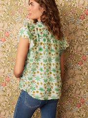Morris & Co. Daisy Blue Print Flutter Sleeve Pintuck V-Neck Short Sleeve Blouse - Image 3 of 5