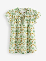 Morris & Co. Daisy Blue Print Flutter Sleeve Pintuck V-Neck Short Sleeve Blouse - Image 5 of 5