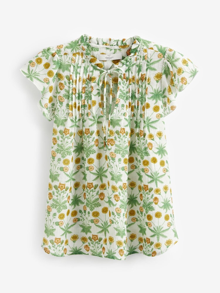 Morris & Co. Daisy Blue Print Flutter Sleeve Pintuck V-Neck Short Sleeve Blouse - Image 5 of 5 Morris & Co. Daisy Blue Print Flutter Sleeve Pintuck V-Neck Short Sleeve Blouse - Image 5 of 5