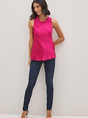 Pink - Langes Satin-Trägertop mit geripptem Besatz - Bild 3 von 5