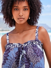 Navy Blue Floral Print Sleeveless Cami Top - Image 4 of 5