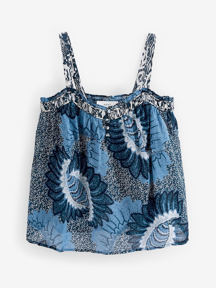 Navy Blue Floral Print Sleeveless Cami Top - Image 5 of 5