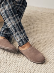 Taupe Brown Suede Cosy Lined Mule Slippers - Image 1 of 6