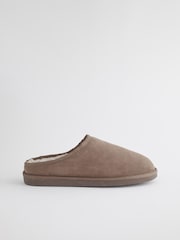 Taupe Brown Suede Cosy Lined Mule Slippers - Image 3 of 6