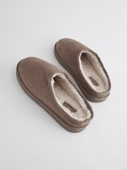 Taupe Brown Suede Cosy Lined Mule Slippers - Image 4 of 6