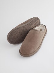 Taupe Brown Suede Cosy Lined Mule Slippers - Image 5 of 6