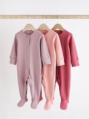 Pink 3 Pack 100% Cotton Baby Sleepsuits (0-2yrs) - Image 1 of 11