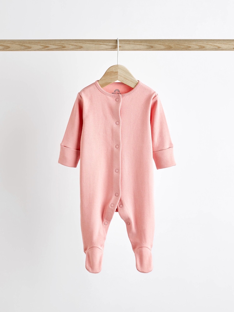 Pink 3 Pack 100% Cotton Baby Sleepsuits (0-2yrs) - Image 3 of 11