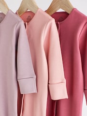 Pink 3 Pack 100% Cotton Baby Sleepsuits (0-2yrs) - Image 6 of 11