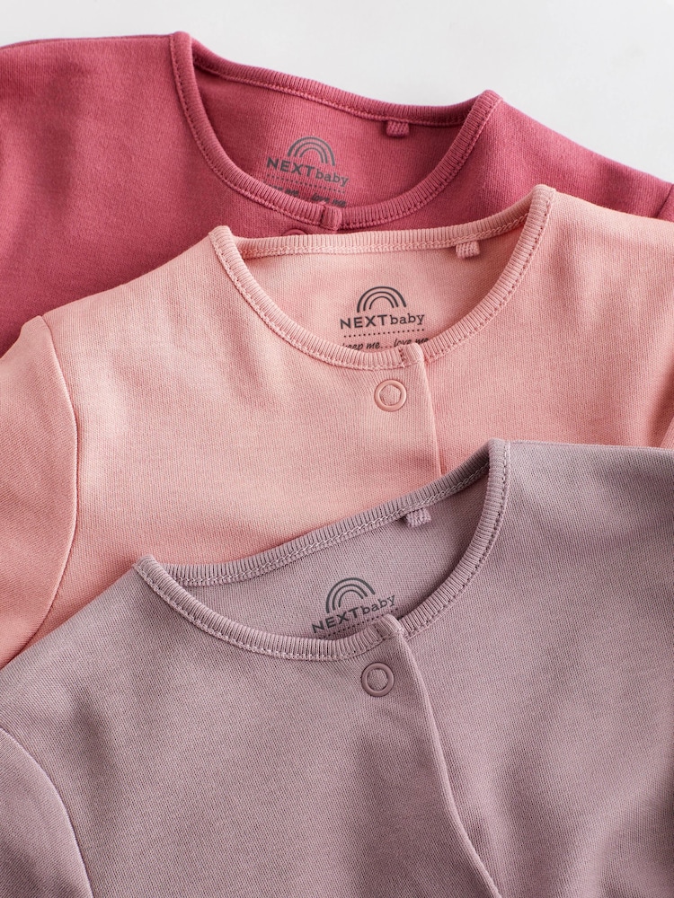 Pink 3 Pack 100% Cotton Baby Sleepsuits (0-2yrs) - Image 7 of 11