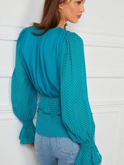 Preen Blue Check Long Sleeve Wrap Blouse - Image 3 of 6