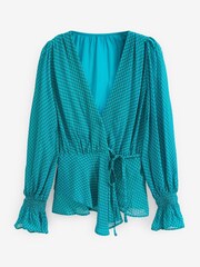 Preen Blue Check Long Sleeve Wrap Blouse - Image 5 of 6