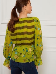 Preen Green Floral Stripe Long Sleeve Wrap Blouse - Image 3 of 6