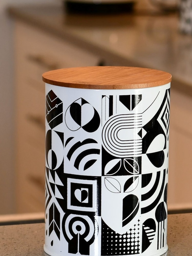 Navigate Black Monochrome Steel Canister with Bamboo Lid - Image 1 of 2