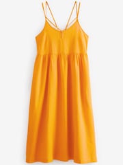 Orange 100% Linen Strappy Midi Dress - Image 5 of 5