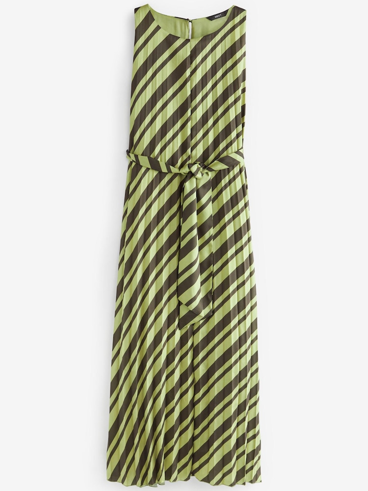 Green Stripe Pleated Sleeveless Midi Dress - Image 5 of 5