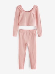 Pink Ribbed Stretch Top & Leggings Set (7-16yrs) - Image 5 of 8