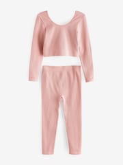 Pink Ribbed Stretch Top & Leggings Set (7-16yrs) - Image 6 of 8