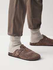 Taupe Brown Buckle Mule Slippers - Image 1 of 6