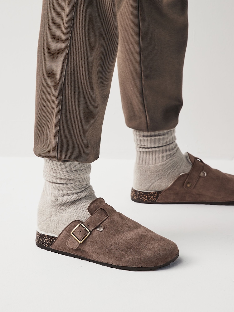 Taupe Brown Buckle Mule Slippers - Image 1 of 6