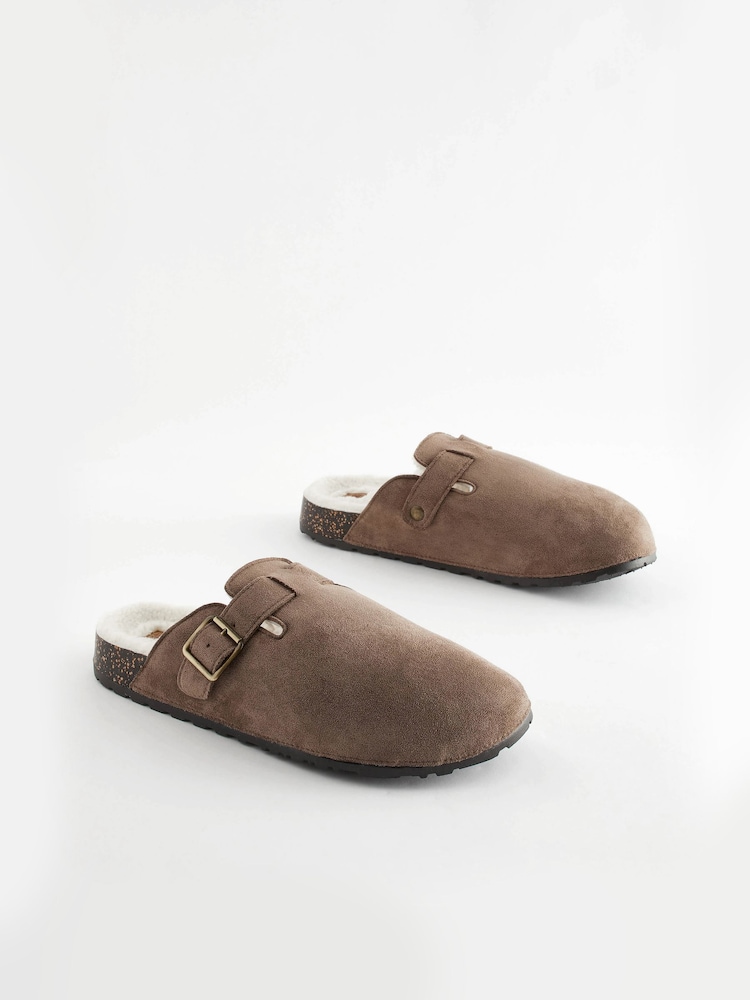 Taupe Brown Buckle Mule Slippers - Image 2 of 6
