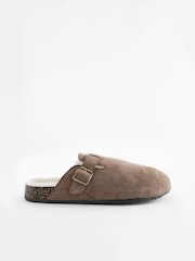 Taupe Brown Buckle Mule Slippers - Image 3 of 6