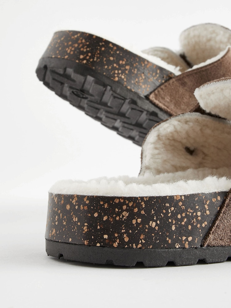 Taupe Brown Buckle Mule Slippers - Image 4 of 6