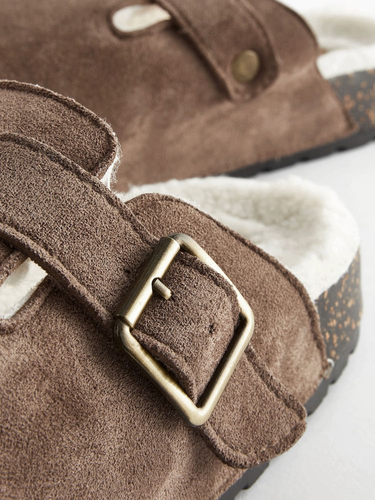 Taupe Brown Buckle Mule Slippers - Image 6 of 6