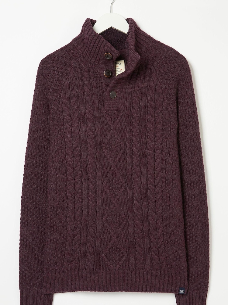 FatFace Red Funtley Borg Half Neck Jumper - Image 4 of 4