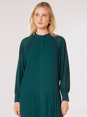 Apricot Green Cream Plisse Long Sleeve Chiffon Dress - Image 1 of 4