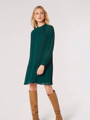 Apricot Green Cream Plisse Long Sleeve Chiffon Dress - Image 3 of 4