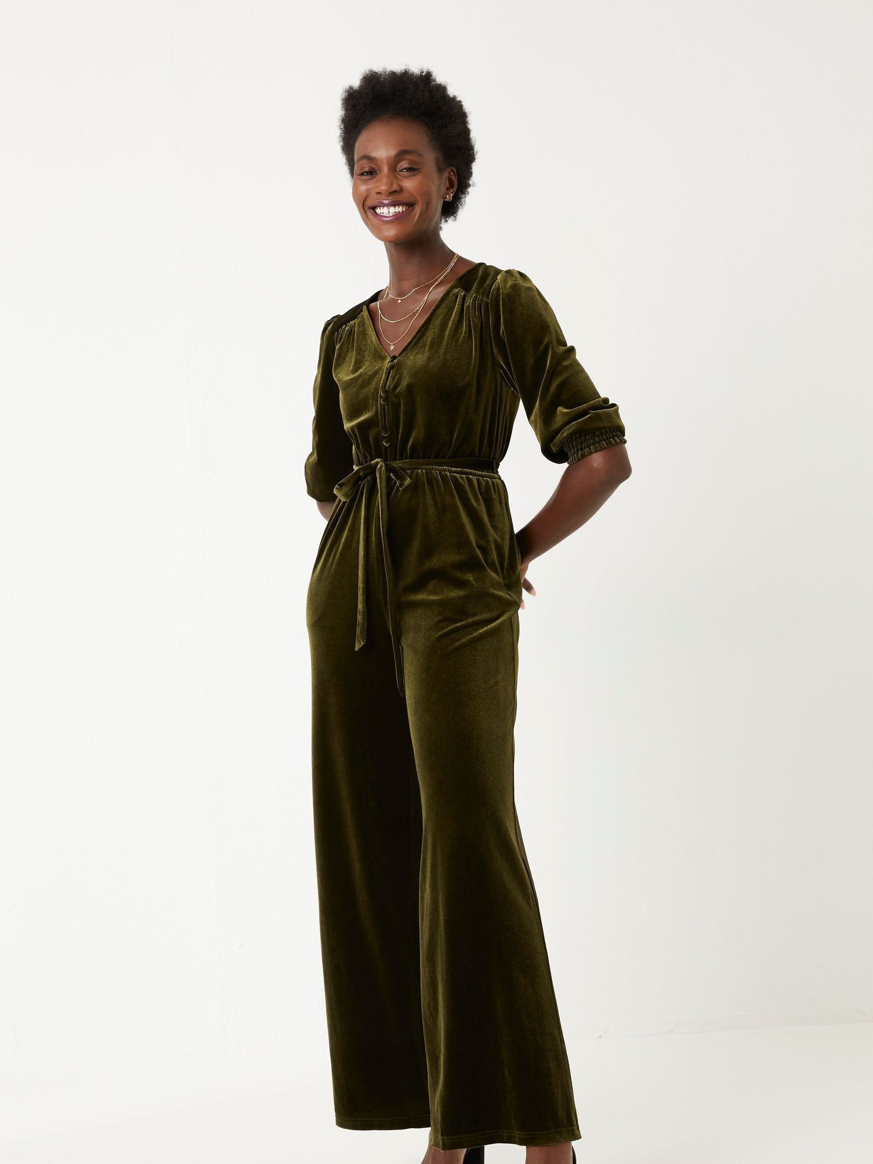 Buy FatFace Green Juniper Velvet Jumpsuit from Next Luxembourg
