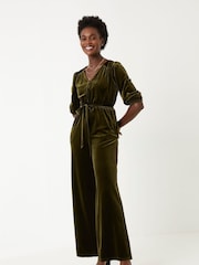 FatFace Green Juniper Velvet Jumpsuit - Image 1 of 4