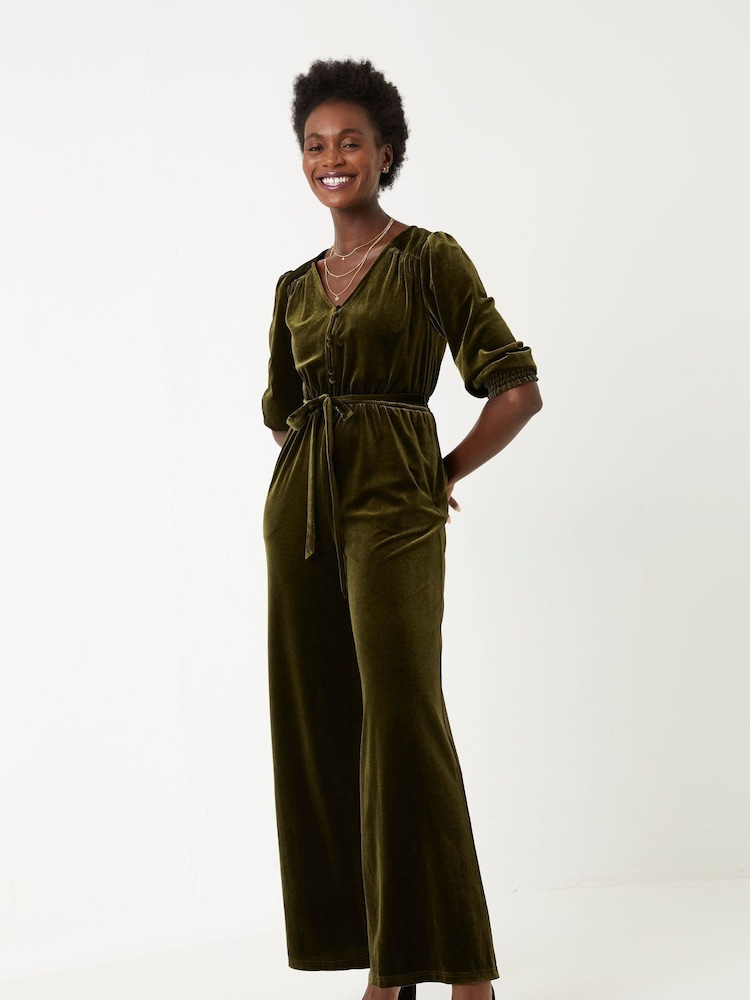 FatFace Green Juniper Velvet Jumpsuit - Image 1 of 4