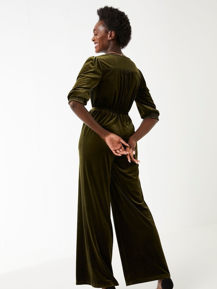 FatFace Green Juniper Velvet Jumpsuit - Image 2 of 4
