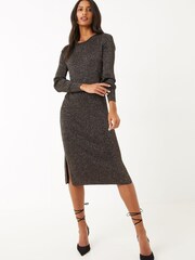FatFace Metallic Knitted Black Dress - Image 1 of 1