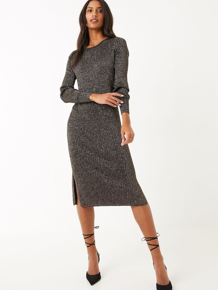 FatFace Metallic Knitted Black Dress - Image 1 of 1 FatFace Metallic Knitted Black Dress - Image 1 of 1