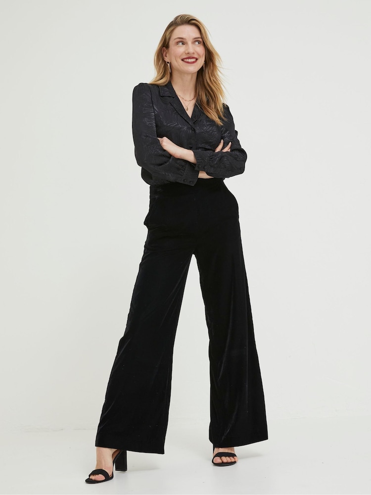 FatFace Black Wide Leg Velvet Trousers - Image 1 of 5