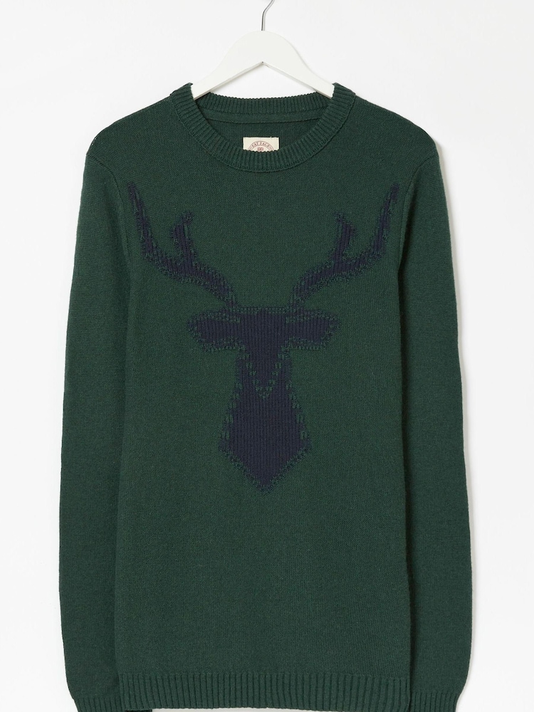 FatFace Green Stag Crew Jumper - Image 4 of 4