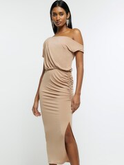 River Island Beige Drape Sleeve Midi Dress - Image 1 of 4