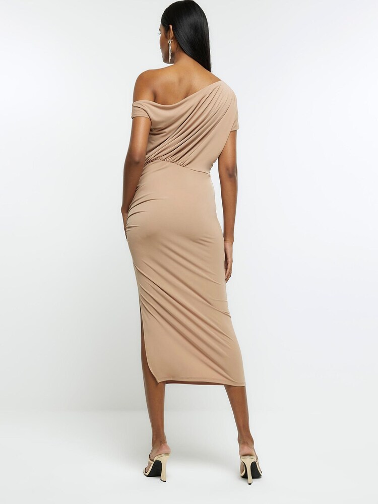 River Island Beige Drape Sleeve Midi Dress - Image 2 of 4 River Island Beige Drape Sleeve Midi Dress - Image 2 of 4