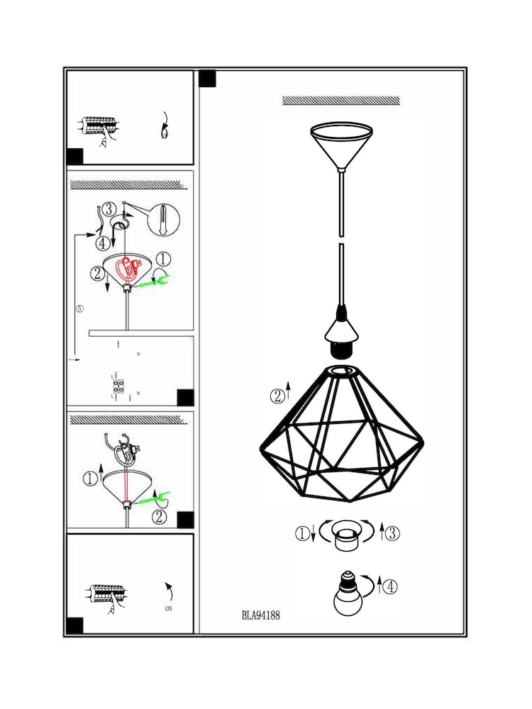 Eglo Black Tarbes Domed Geometric Ceiling Light Pendant - Image 5 of 5 Eglo Black Tarbes Domed Geometric Ceiling Light Pendant - Image 5 of 5