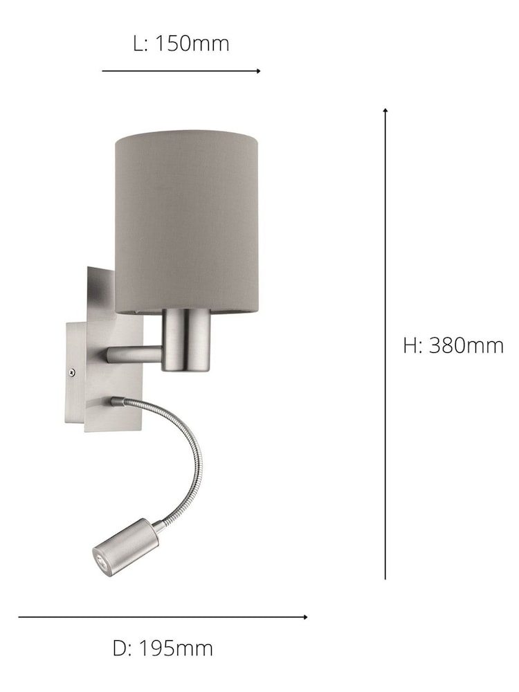 Eglo Pasteri Fabric Wall Lamp With Reading Light - Image 3 of 3